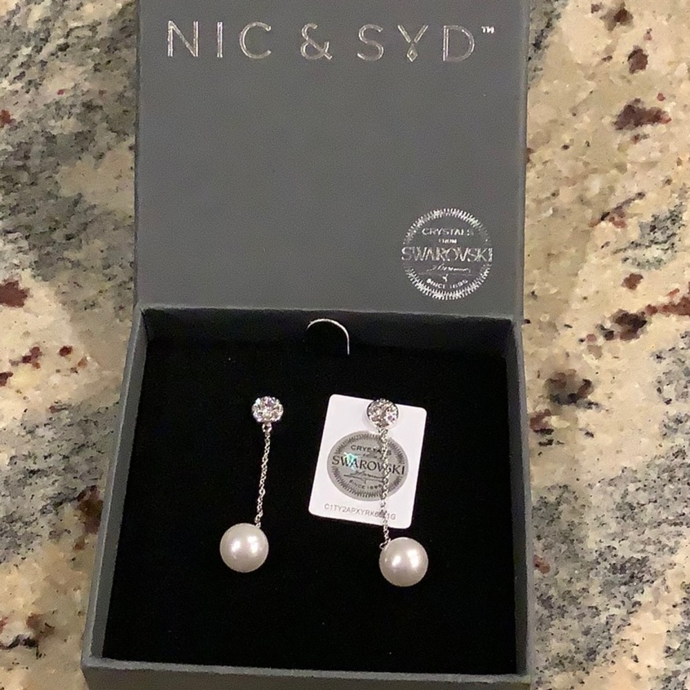 Nic & Syd Pearl and crystal hanging earrings
